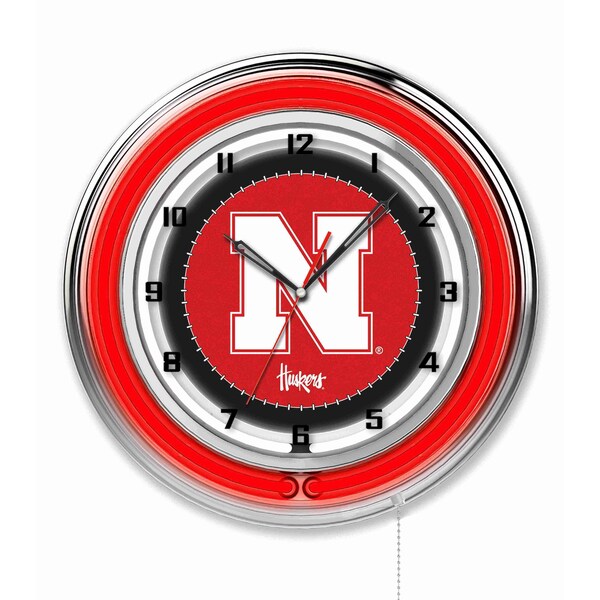 University of Nebraska Double Neon 19" Clock