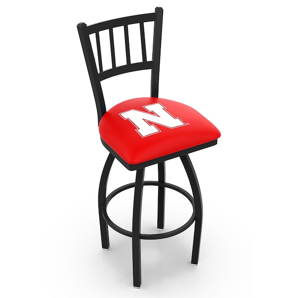 25" Blk Wrinkle Nebraska Swivel Bar Stool, Jailhouse Back