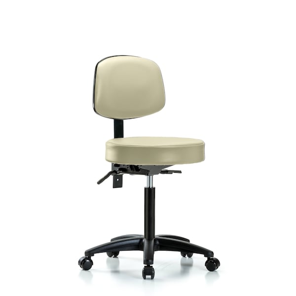 Rutledge Vinyl Stool with Back - Medium Bench Height with Casters in Adobe White Trailblazer Vinyl