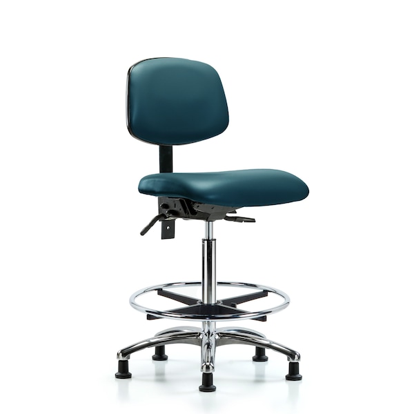 Vinyl Chair Chrome, High Bench, Tilt, Foot Ring, Casters, Royal