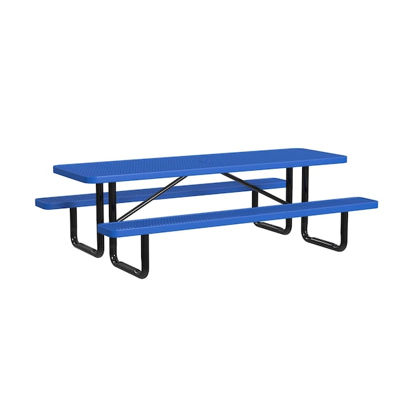 Rectangle Picnic Table, Blue, In Ground Mount, 8 ft L