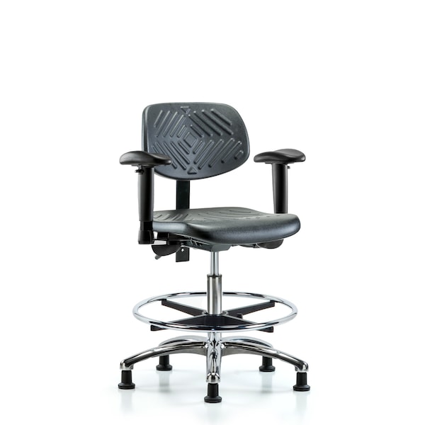 Chair, Poly, Med Bench, Chrome AA CF Glid, 6-Way Adjustable, 19-1/2" to 27-1/2" Height, Black; Blue