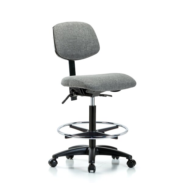Chair, Fabric, Hi Bench, CF Casters, Gry, No Arms, 26" to 35-1/2" Height, Grey