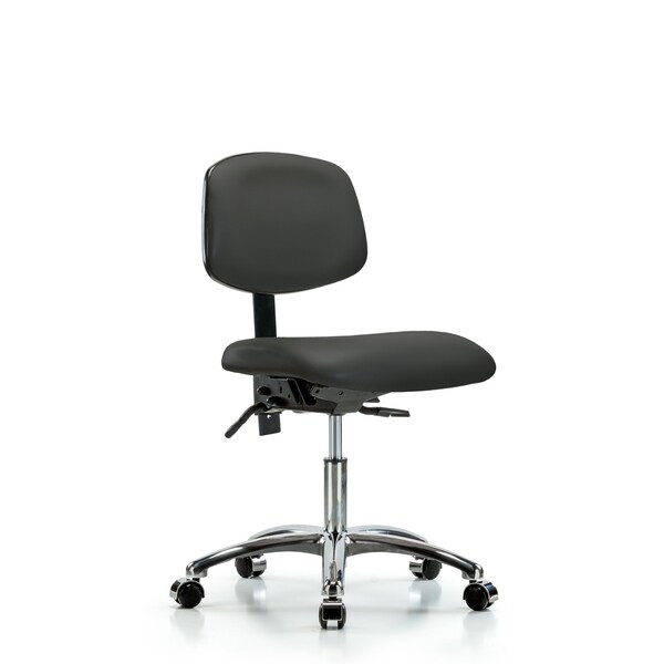 Desk Chair Desk Chair, Vinyl, Chrome Casters, Gry, No Arms, 18" to 23" Height, Vinyl, Charcoal