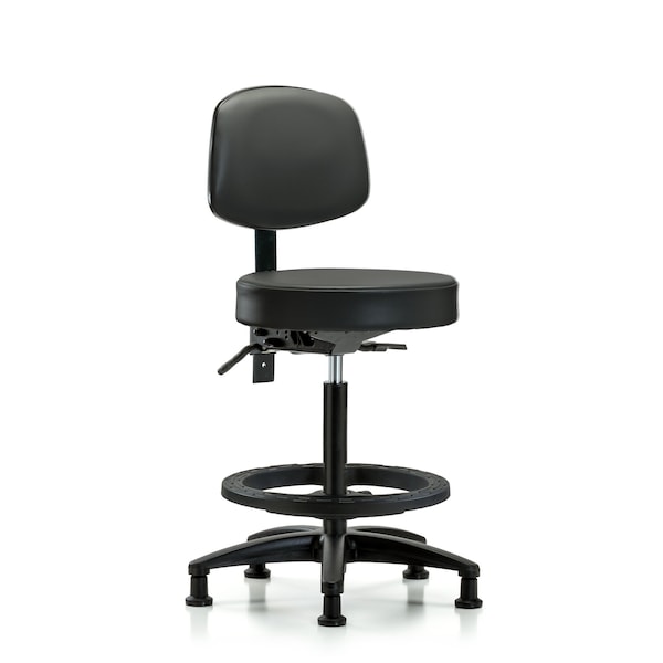 Vinyl Stool, Back, High Bench, Foot Ring, Glides, Carbon