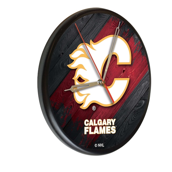 Calgary Flames 13" Solid Wood Clock