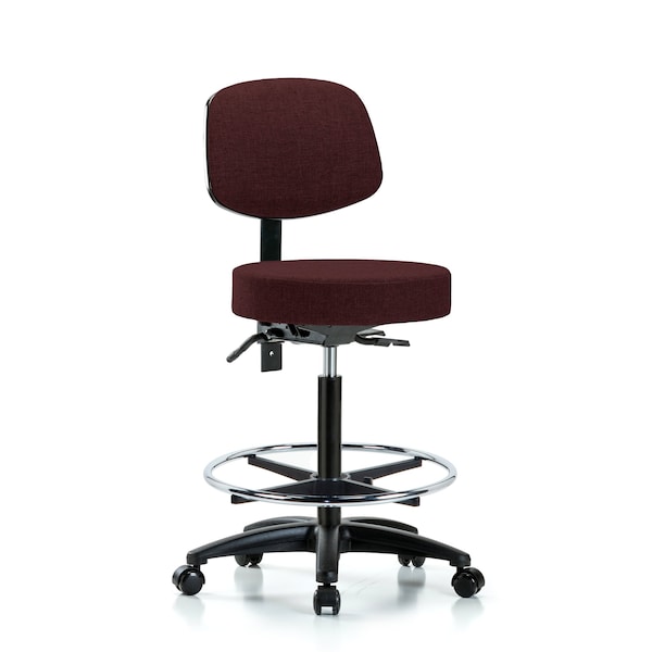 Bench Stool, Hi, Fabric, Bk, CF, Casters, Bur, Caster Type: Rolling