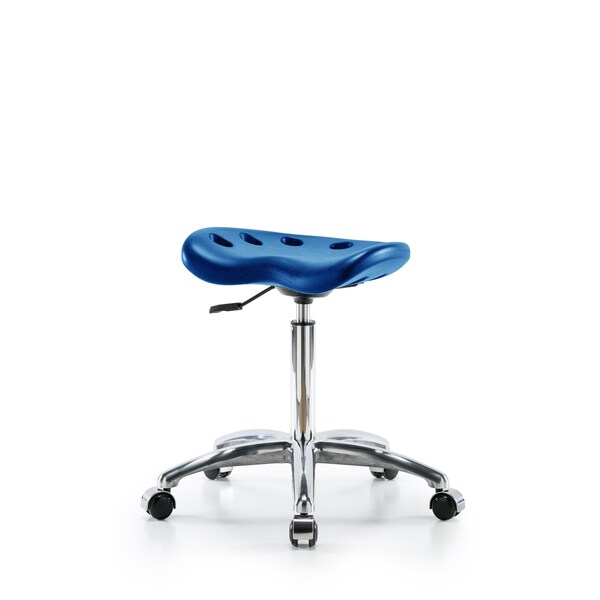 Poly Tractor Stool Chrome, Med Bench, Chrome Casters, Blue