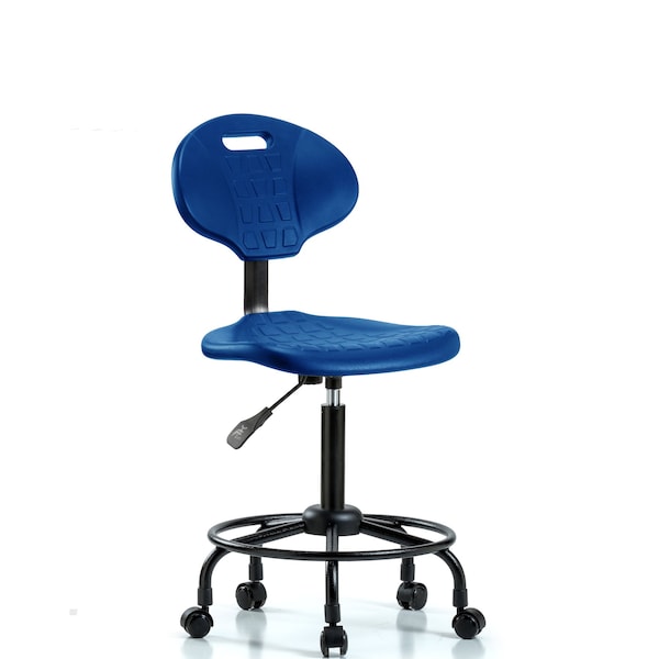 Erie Poly Chair, Med Bench, Round Tube Base, Casters, Blue