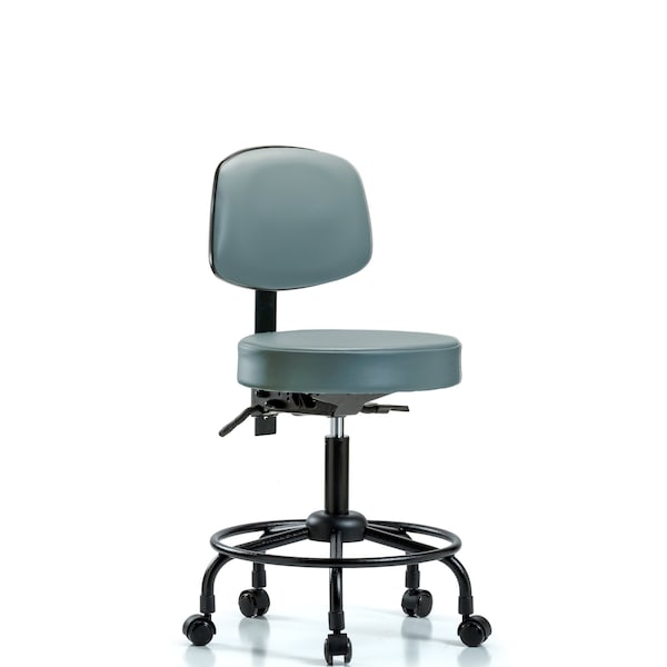 Vinyl Stool, Back, Desk, Round Tube Base, Tilt, Casters, Storm