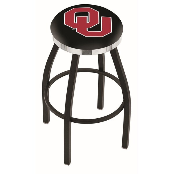 25" Blk Wrinkle Oklahoma Swivel Bar Stool, Chrome Ring
