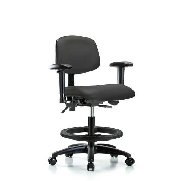Chair, Vinyl, Med Bench, AA BF Casters, Gry, 6-Way Adjustable, 22" to 29" Height, Charcoal