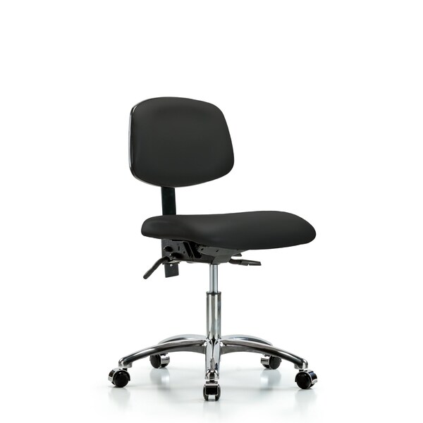 Desk Chair Desk Chair, Vinyl, Chrome Casters, Blk, No Arms, 18" to 23" Height, Vinyl, Black