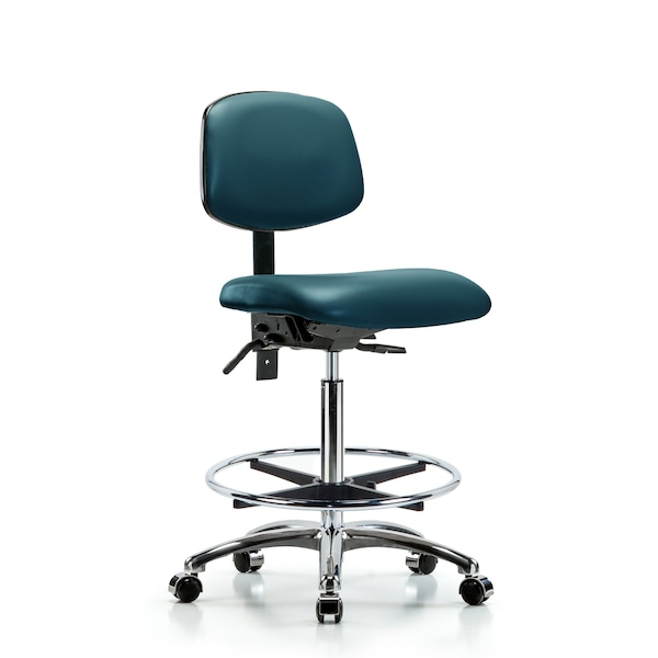 Vinyl Chair Chrome, High Bench, Foot Ring, Casters, Royal