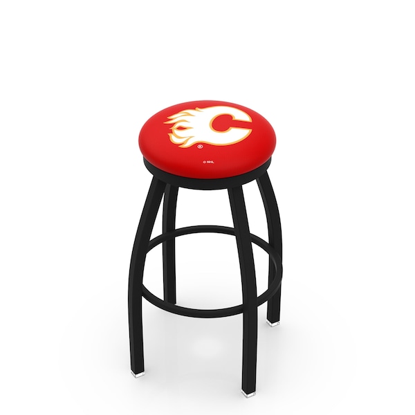 25" Blk Wrinkle Calgary Flames Swivel Bar Stool, Accent Ring