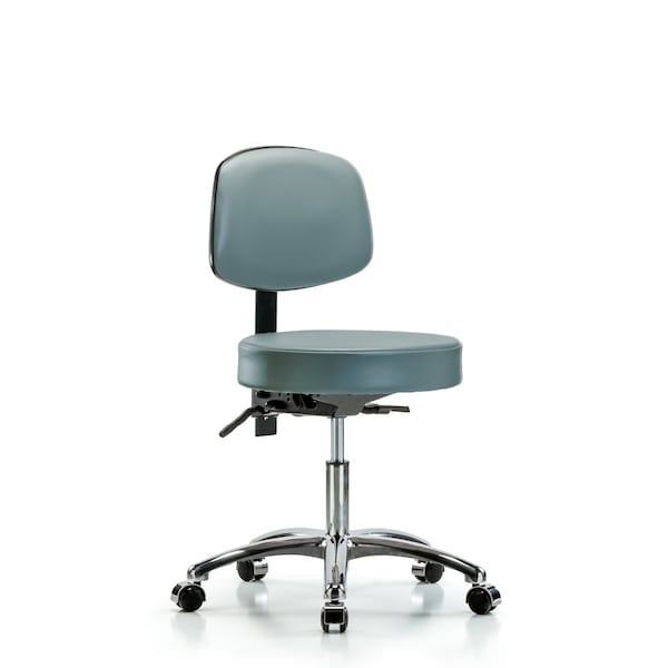 Vinyl Stool, Back Chrome, Desk, Casters, Storm
