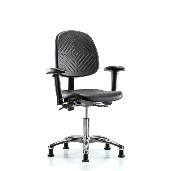 Desk Chair Desk Chair, Poly, Chrome, Tilt Arms Glides, Adjustable Arms, 17" to 22" Height, Black; Blue