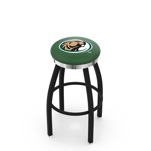 25" Blk Wrinkle Bemidji State Swivel Bar Stool, Chrome Ring