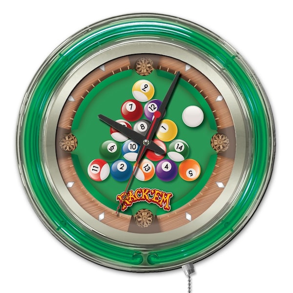 Rack Em Double Neon Ring, 15" dia. Logo Clock
