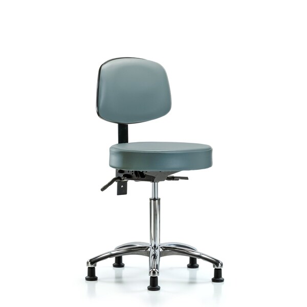 Vinyl Stool, Back Chrome, Med Bench, Tilt, Glides, Storm