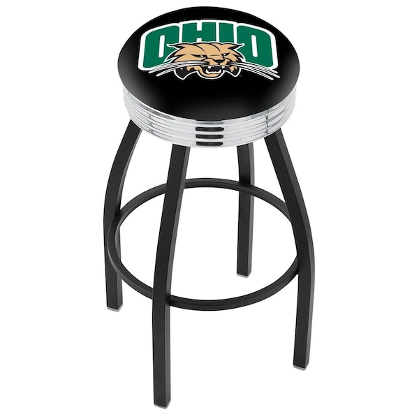 25" Blk Wrinkle Ohio University Swivel Bar Stool, Chrome Ring