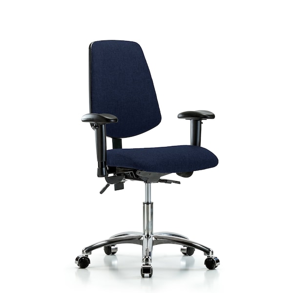 Desk Chair Fab Desk Chair, Med, Bk, Chrm, AA, Cast, Navy, Adjustable Arms, 19" to 24" Height, Fabric