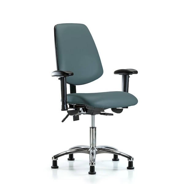 Desk Chair Desk Chair, Vinyl, Med, Bk, Chrm, AA, Glds, Blu, Adjustable Arms, 18" to 23" Height, Vinyl