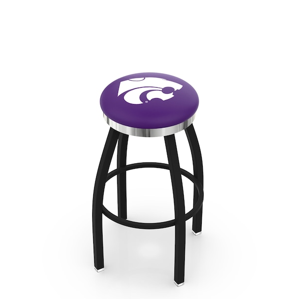 25" Blk Wrinkle Kansas State Swivel Bar Stool, Chrome Ring