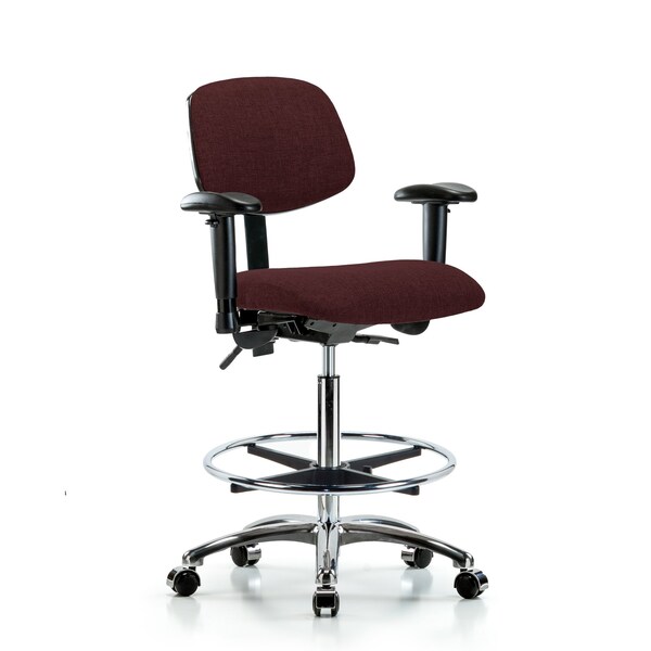 High Bench Chair Chair, Fab, Hi Ben, Chr Tilt AA CF Cast, Bur, Adjustable Arms, 26" to 35-1/2" Height