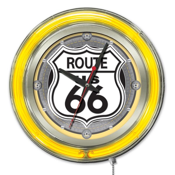 Route 66 Double Neon Ring, 15" dia. Logo Clock
