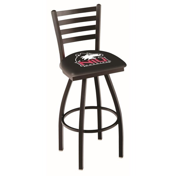 25" Blk Wrinkle Northern Illinois Swivel Bar Stool, Ladder Back