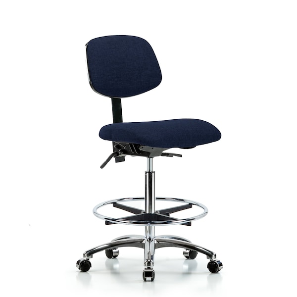 Chair, Fabric, Hi Bench, Chr CF Casters, Nav, No Arms, 26" to 35-1/2" Height, Dark Blue
