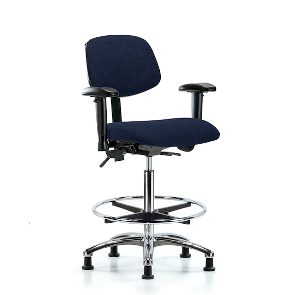 Chair, Fab, Hi Bench, Chr AA CF Glides, Nav, 6-Way Adjustable, 26" to 35-1/2" Height, Dark Blue