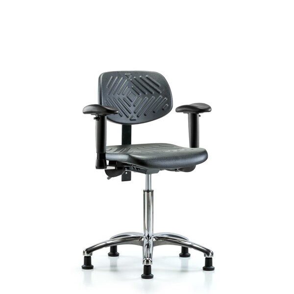 Chair, Poly, Med Bench, Chrome AA Glides, 6-Way Adjustable, 19-1/2" to 27-1/2" Height, Black; Blue