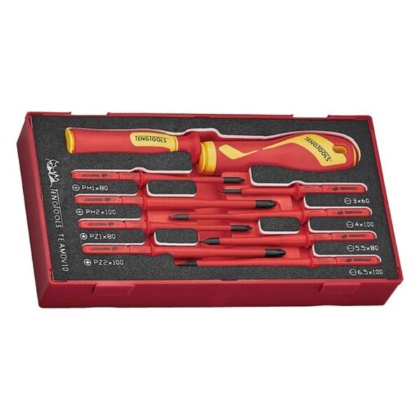 10 Piece 1000 Volt Insulated Interchangeable Screwdriver Blade & Handle Eva Foam Set