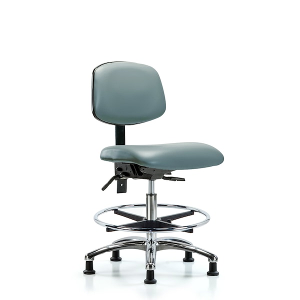 Vinyl Chair Chrome, Med Bench, Tilt, Foot Ring, Casters, Storm