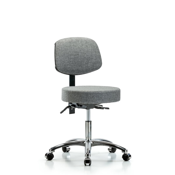 Desk Stool, Fabric, Bk Chrm, Tilt, Cast, Gry