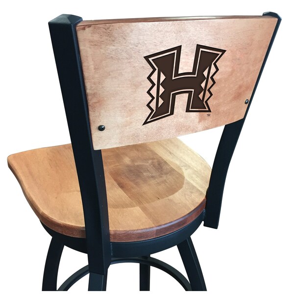 25" Blk Wrinkle Hawaii Swivel Bar Stool, Laser Engraved Back