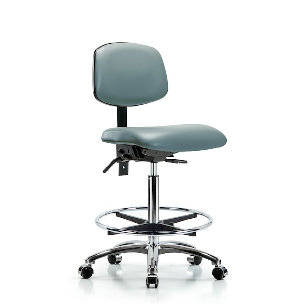 Vinyl Chair Chrome, High Bench, Foot Ring, Casters, Storm