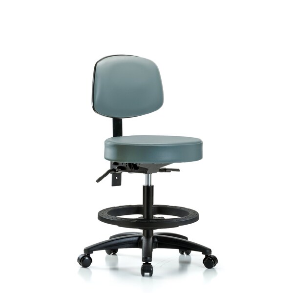 Vinyl Stool, Back, Med Bench, Foot Ring, Casters, Storm