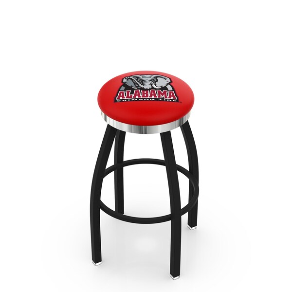 25" Blk Wrinkle Alabama Swivel Bar Stool, Chrome Ring