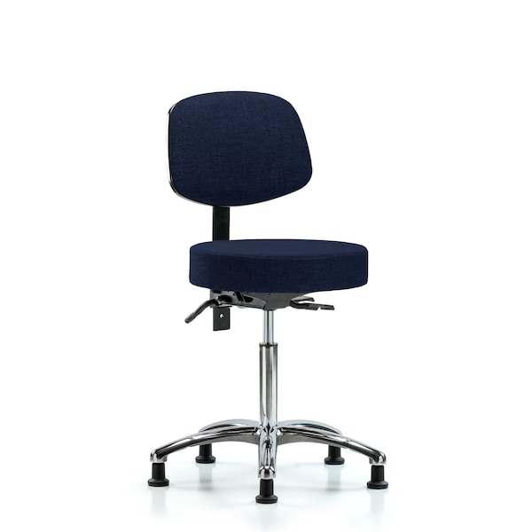 Bench Stool, Med, Fabric, Bk Chrm, Glids, Nav