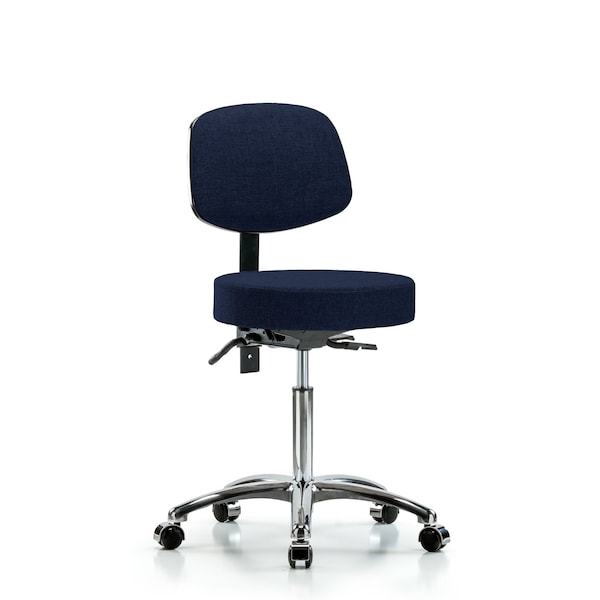 Bench Stool, Med, Fabric, Bk Chrom, Cast, Nav