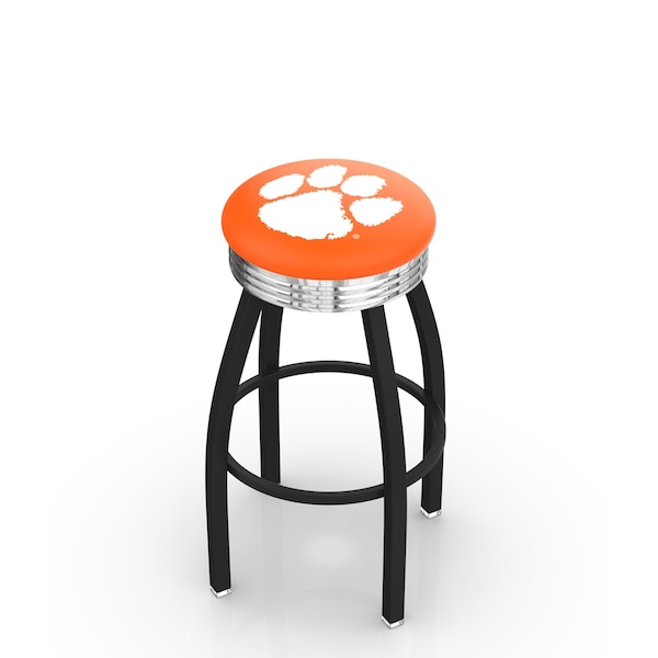 25" Blk Wrinkle Clemson Swivel Bar Stool, Chrome Ring