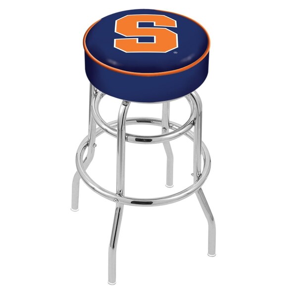 25" 4" Syracuse Cushion Seat, Double-Ring Chrome Swivel Bar Stool