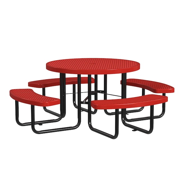 Round Picnic Table, Red, In Ground Mount, 46 in