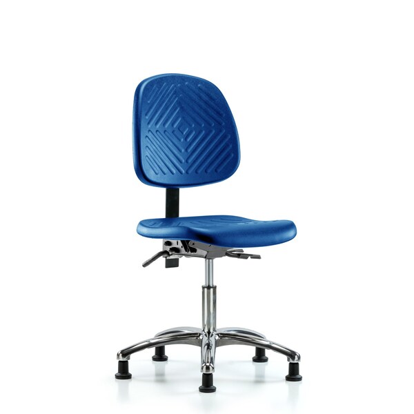 Poly Chair Chrome, Desk, Med Back, Glides, Blue