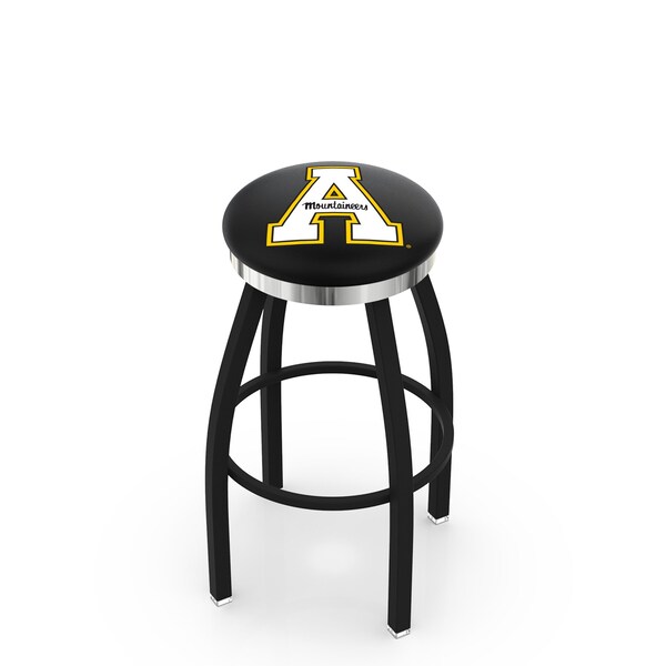 25" Blk Wrinkle Appalachian State Swivel Bar Stool, Chrome Ring