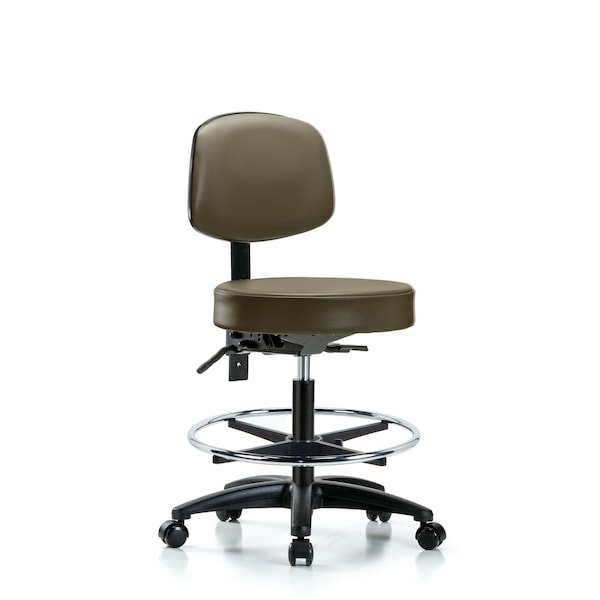 Vinyl Stool, Back, Med Bench, Foot Ring, Casters, Royal