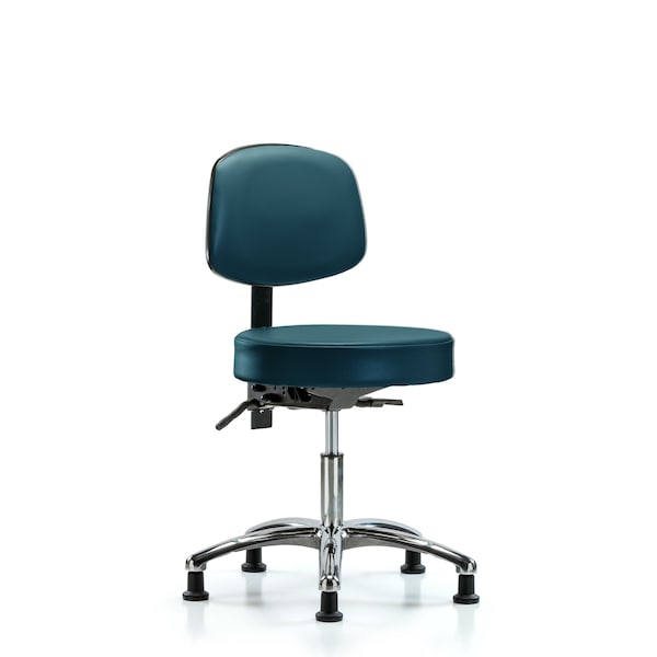 Vinyl Stool, Back Chrome, Desk, Glides, Royal